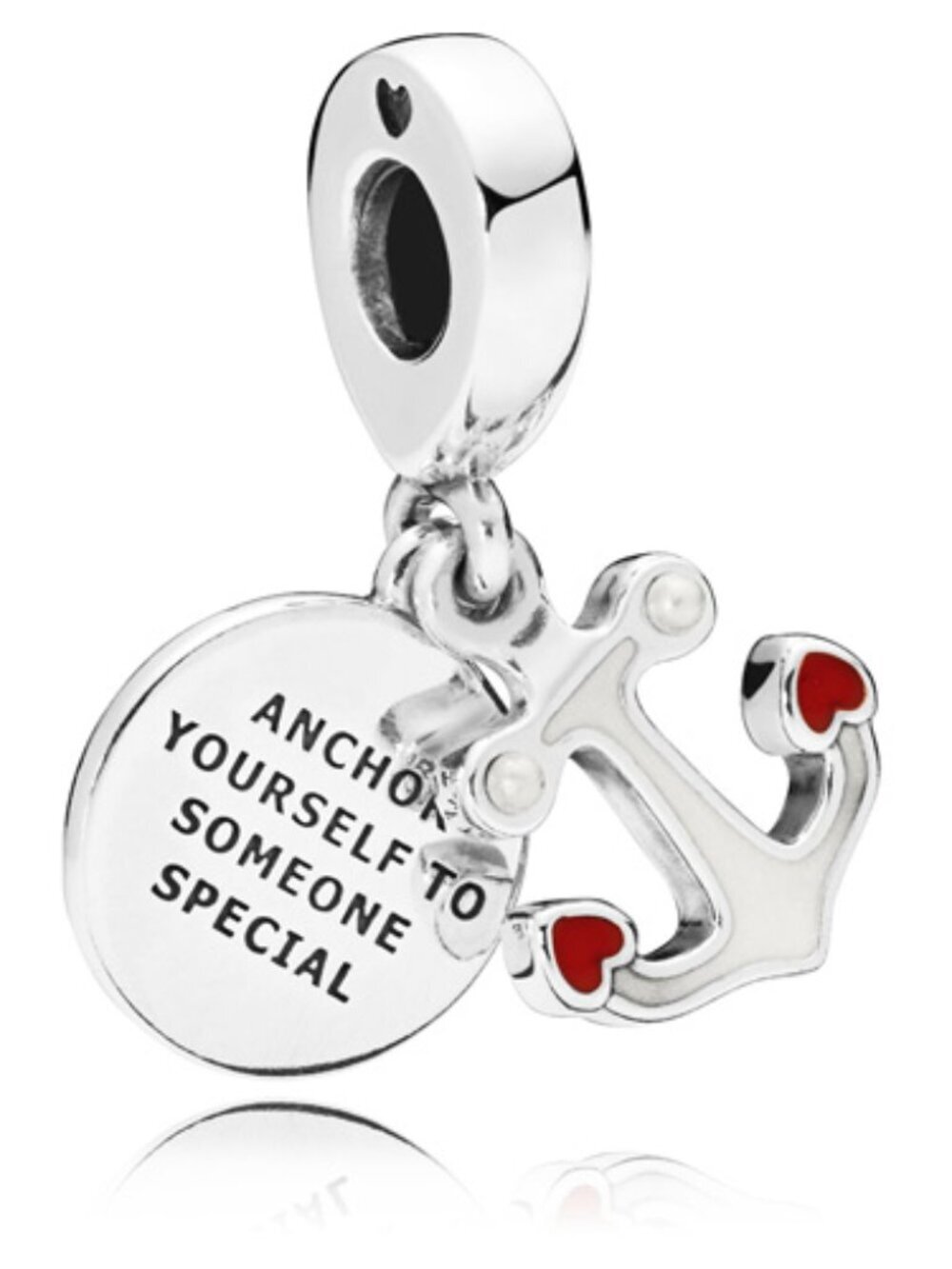 PANDORA Anchor of Love Dangle Charm Authentic Silver Red Enamel Engraving Pearls